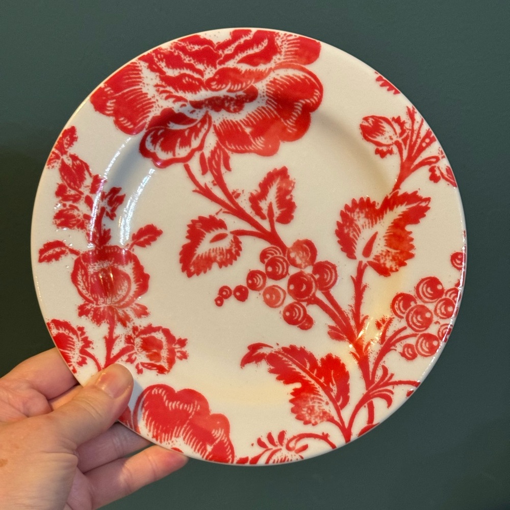 Anthropologie Naranja Batik Floral RED DAMASK 8" Salad Plate